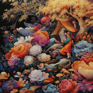 Floragraph style, Midjourney V7: retro fairy-tale illustration