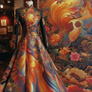 Floragraph style, Midjourney V7: haute-couture fashion outfit