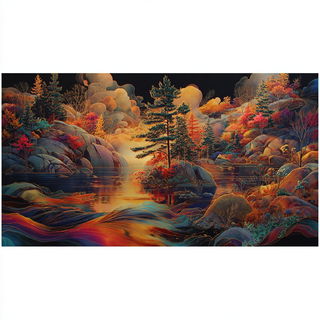 Floragraph style, Midjourney V7: realistic landscape photograph of quiet dawn
