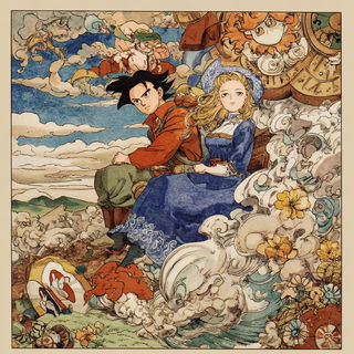 Ukiyo Dragoncut style, Midjourney V7: retro fairy-tale illustration