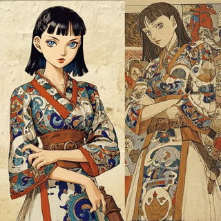 Ukiyo Dragoncut style, Midjourney V7: haute-couture fashion outfit