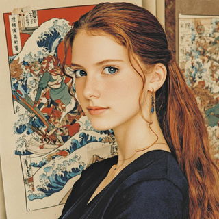 Ukiyo Dragoncut style, Midjourney V7: photographic portrait of female protagonist