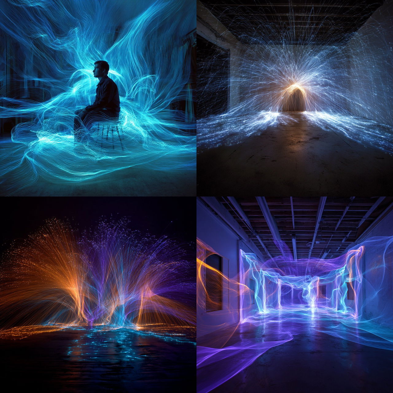 Fiber optic light painting style, Midjourney V7, render 1 of 4