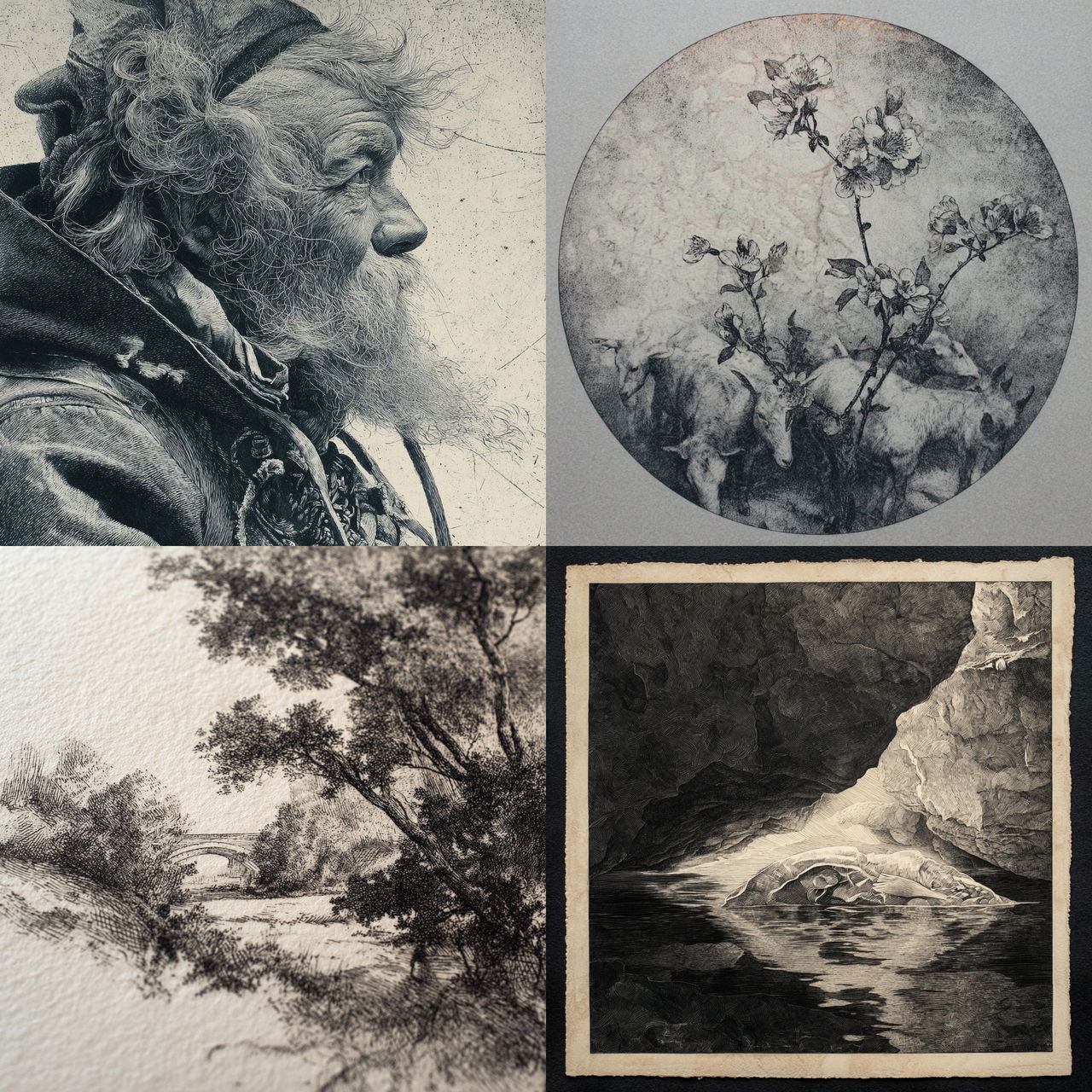Fine art etching style, Midjourney V7, render 1 of 4