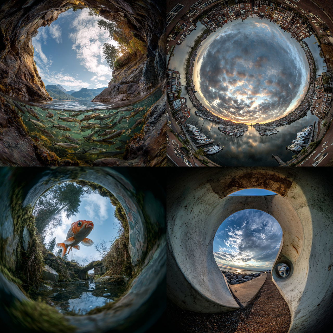 Fish-eye view style, Midjourney V7, render 1 of 4
