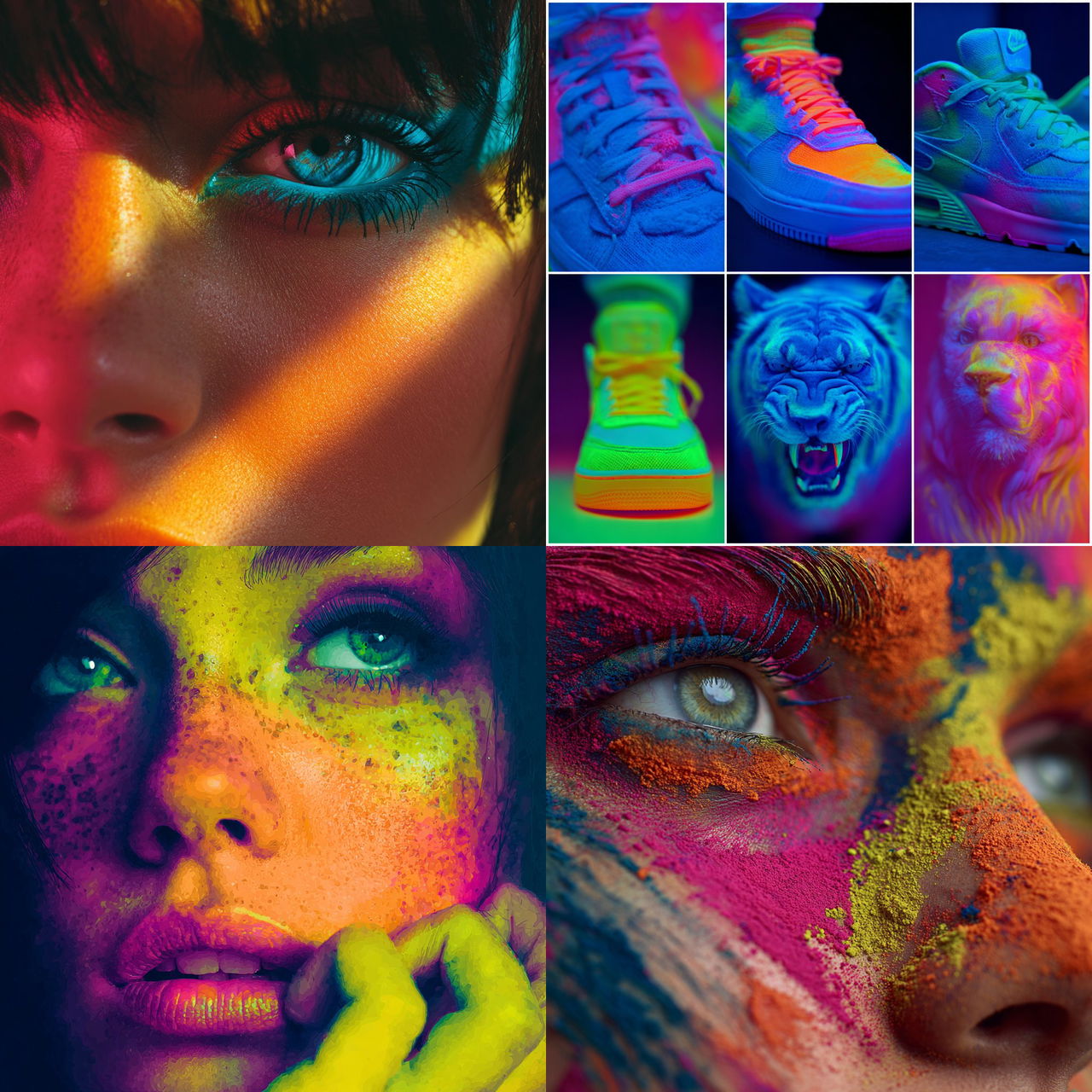 Fluorescent colors style, Midjourney V7, render 1 of 4