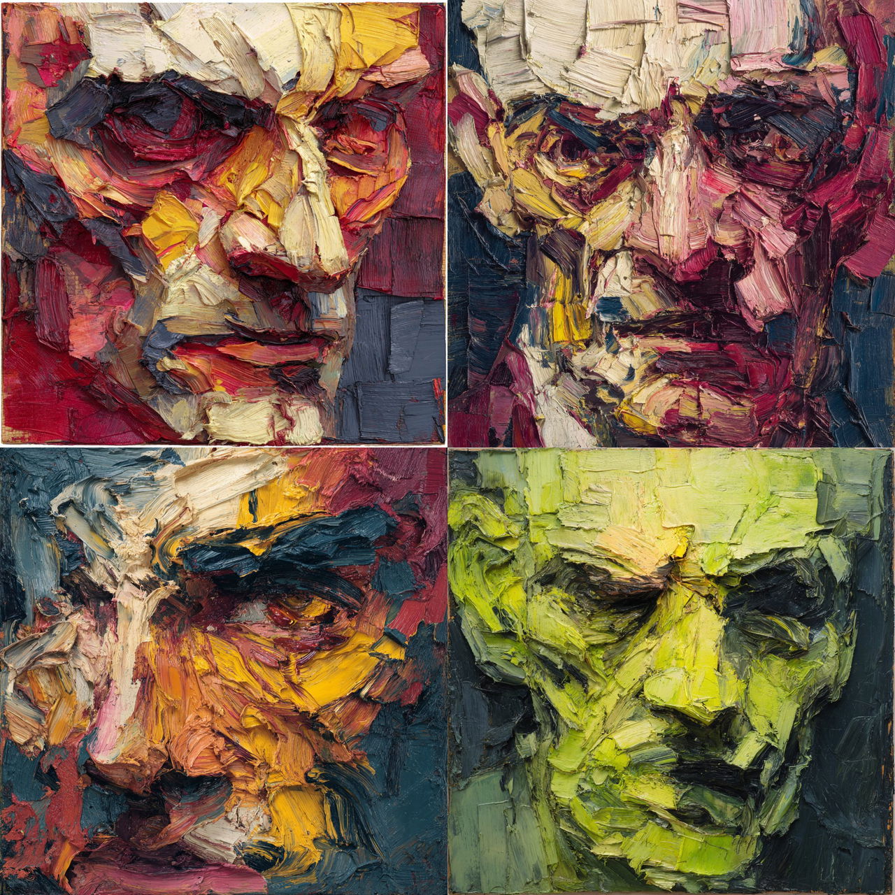 Frank Auerbach style, Midjourney V7, render 1 of 4