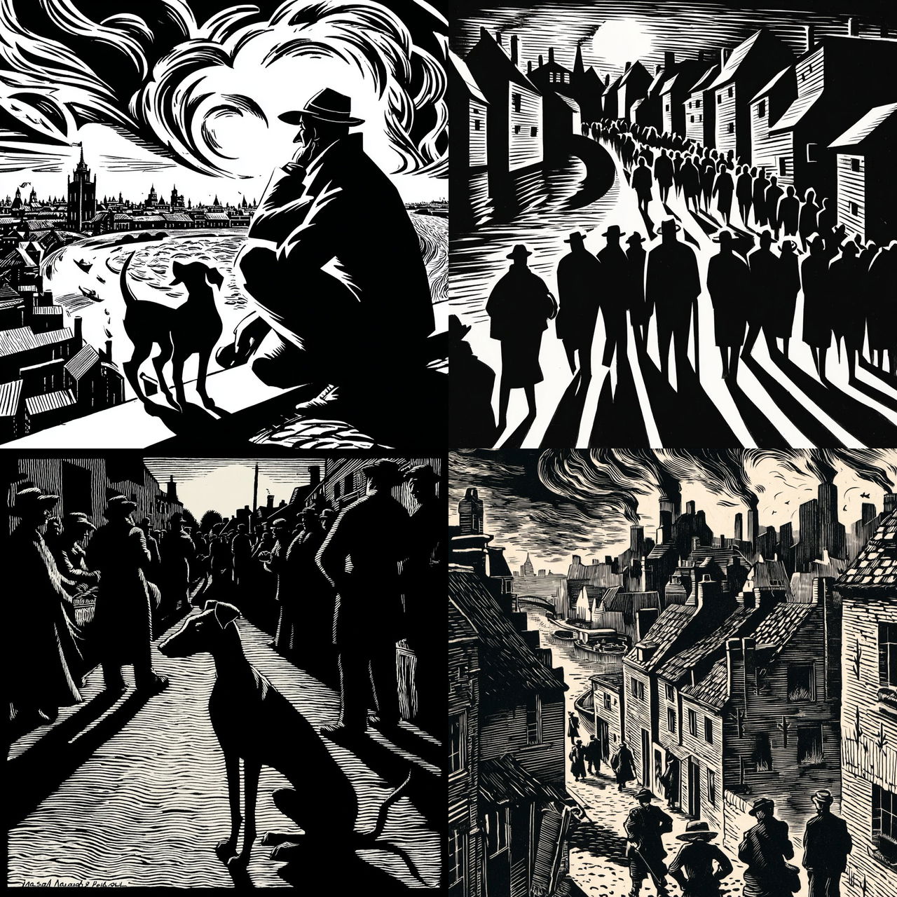 Frans Masereel style, Midjourney V7, render 1 of 4