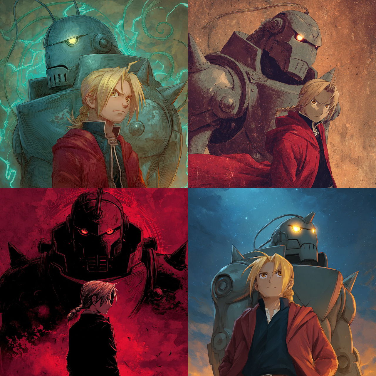 Fullmetal Alchemist style, Midjourney V7, render 1 of 4