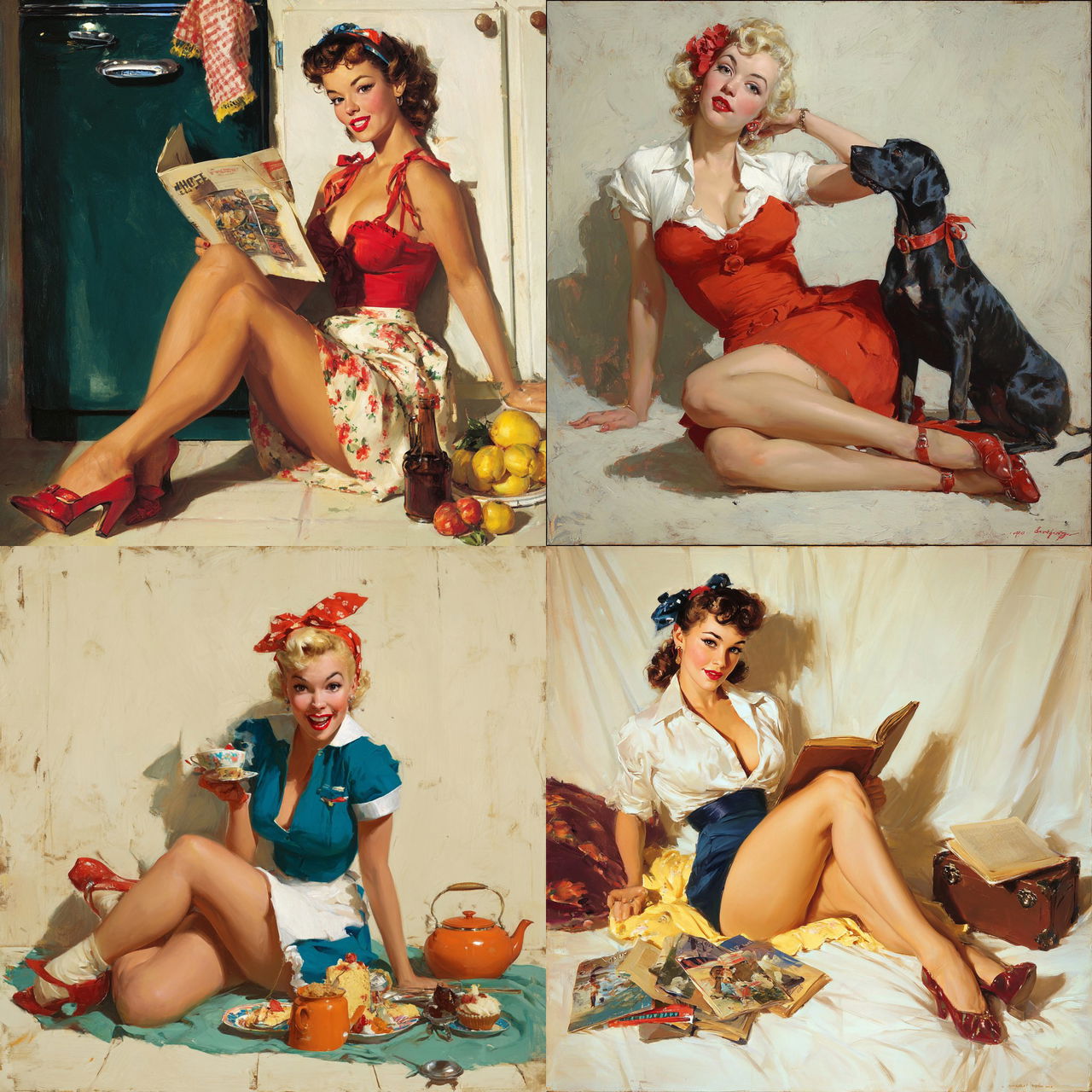 Gil Elvgren style, Midjourney V7, render 1 of 4