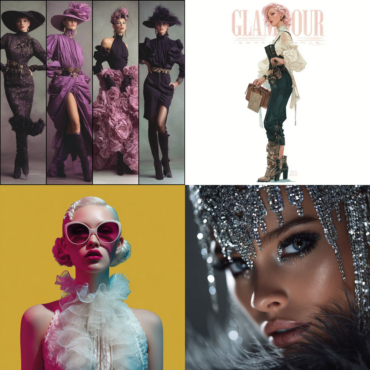 Glamour fashion style, Midjourney V7, render 1 of 4