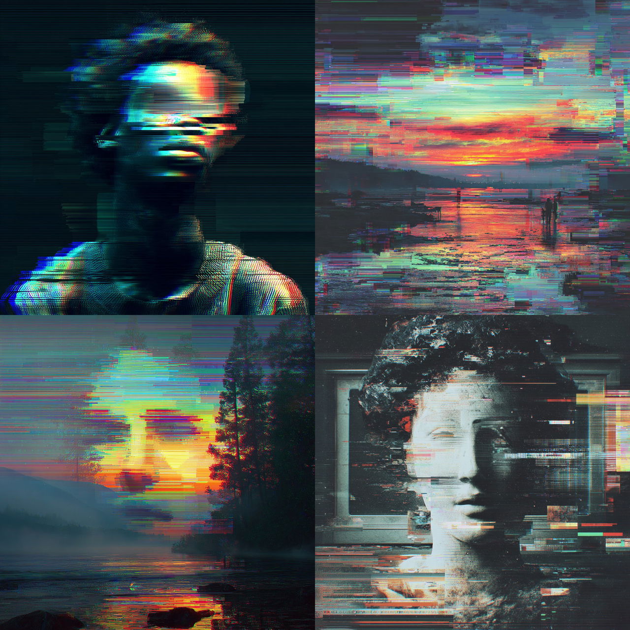 Glitchy style, Midjourney V7, render 1 of 4