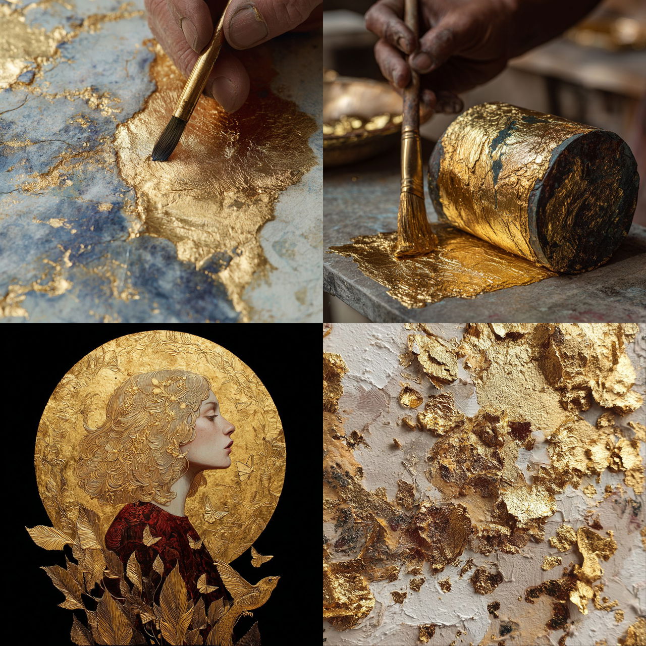 Gold leafing style, Midjourney V7, render 1 of 4