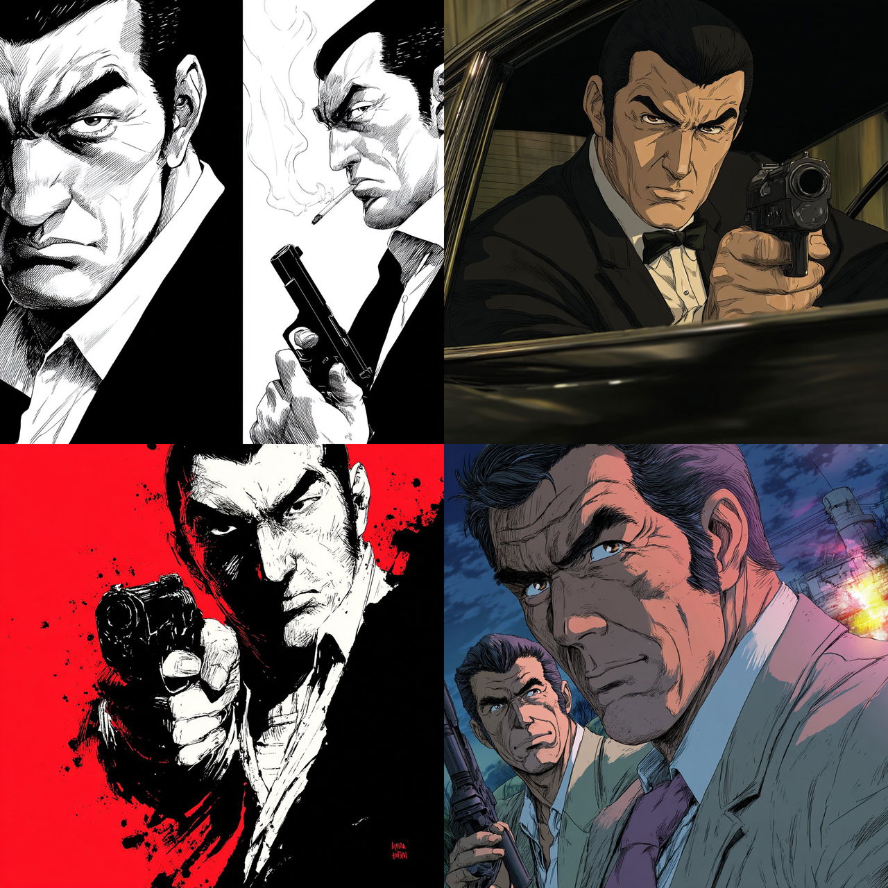 Golgo 13 style, Midjourney V7, render 1 of 4