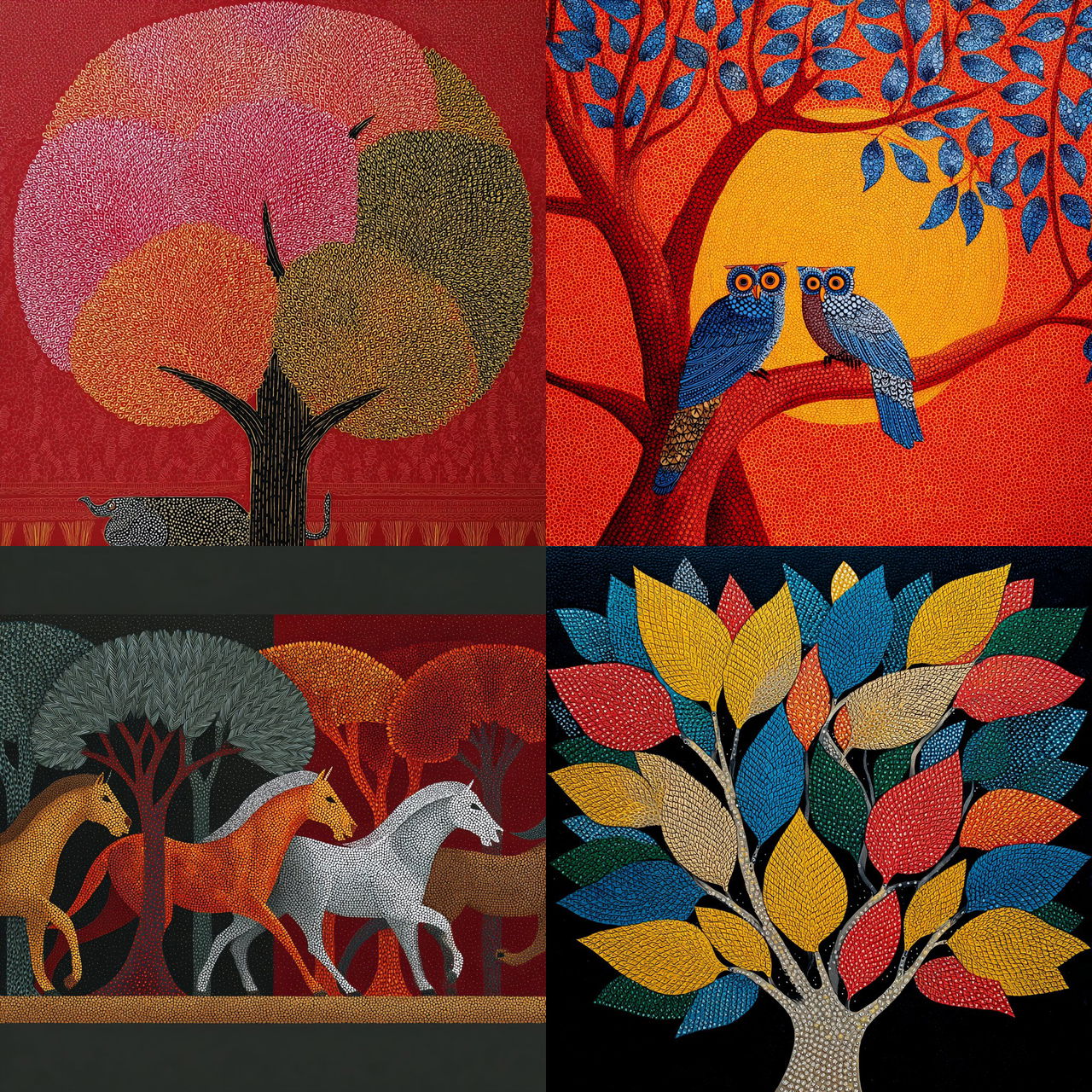 Gond painting style, Midjourney V7, render 1 of 4