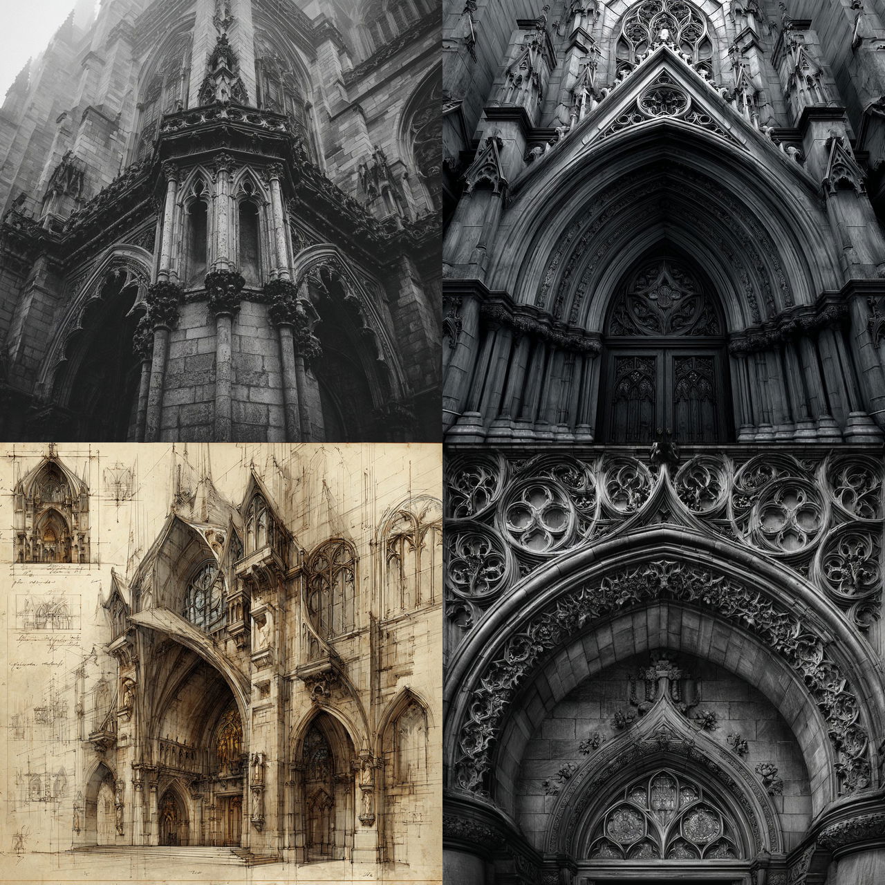 Gothic architecture style, Midjourney V7, render 1 of 4