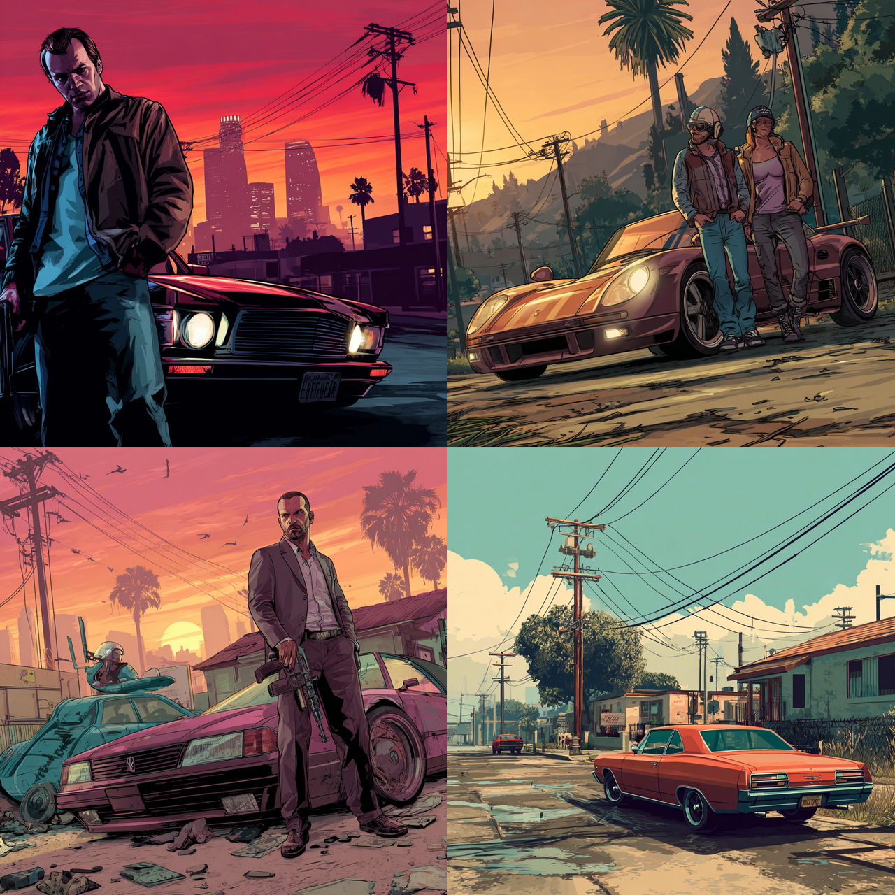 Grand Theft Auto style, Midjourney V7, render 1 of 4