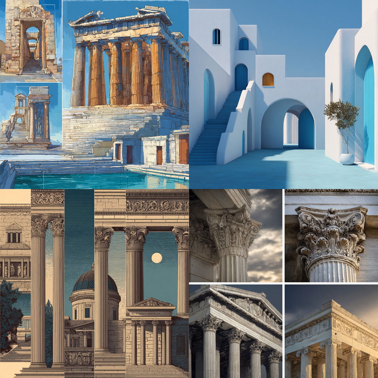 Greek architecture style, Midjourney V7, render 1 of 4