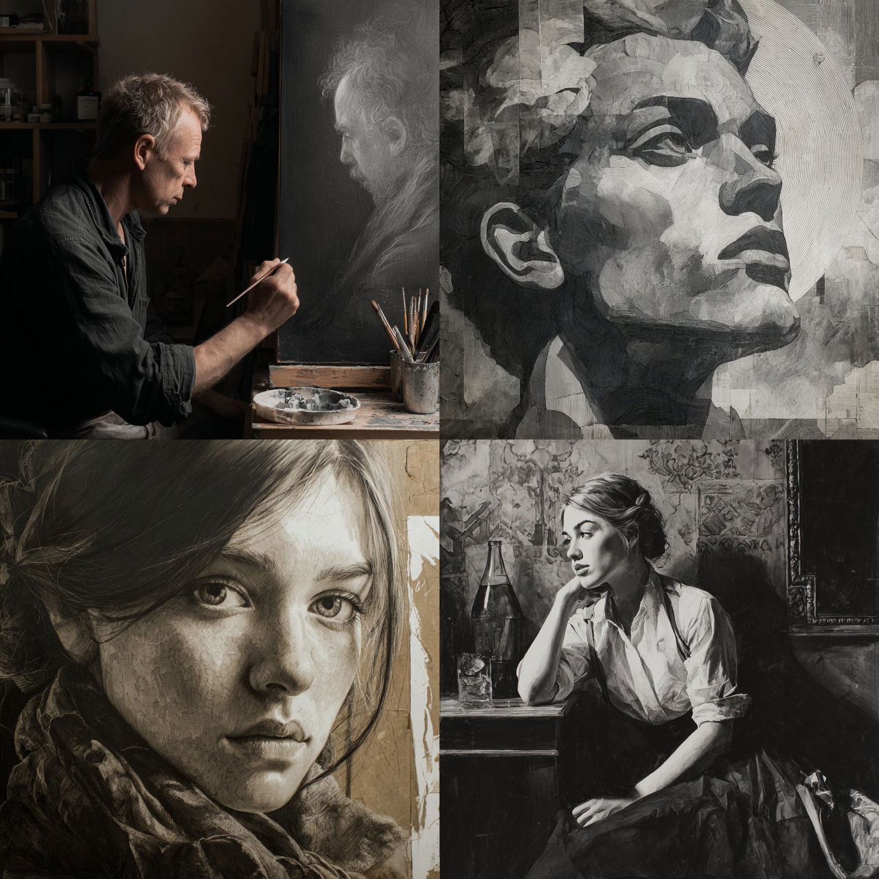 Grisaille style, Midjourney V7, render 1 of 4