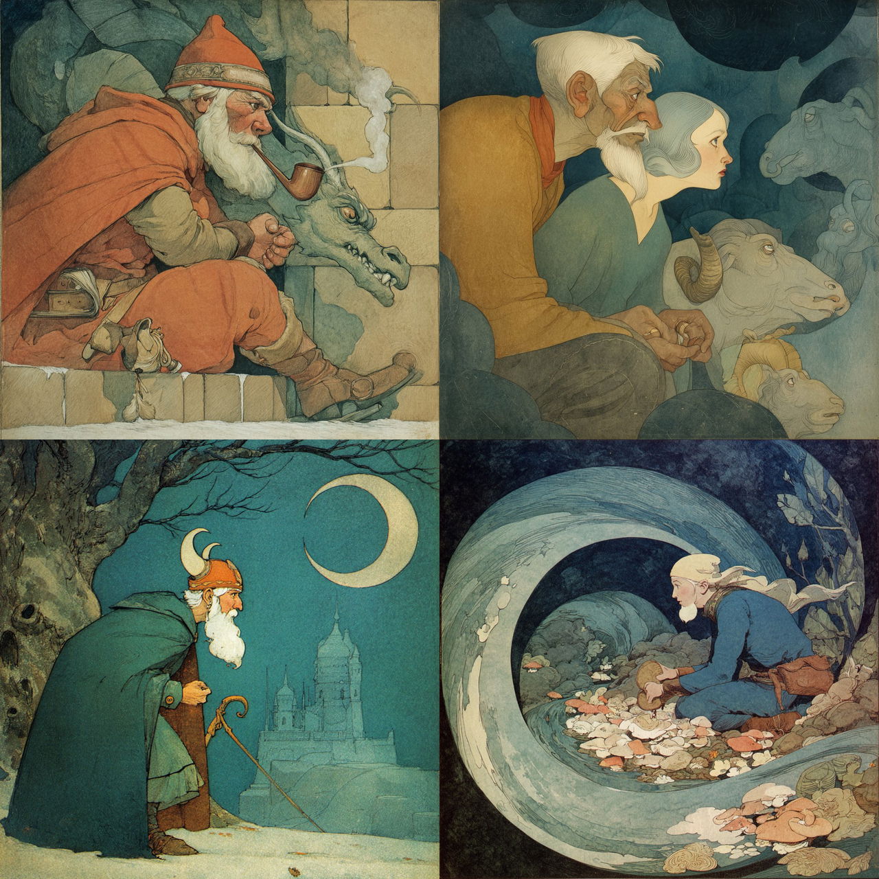 Gustaf Tenggren style, Midjourney V7, render 1 of 4