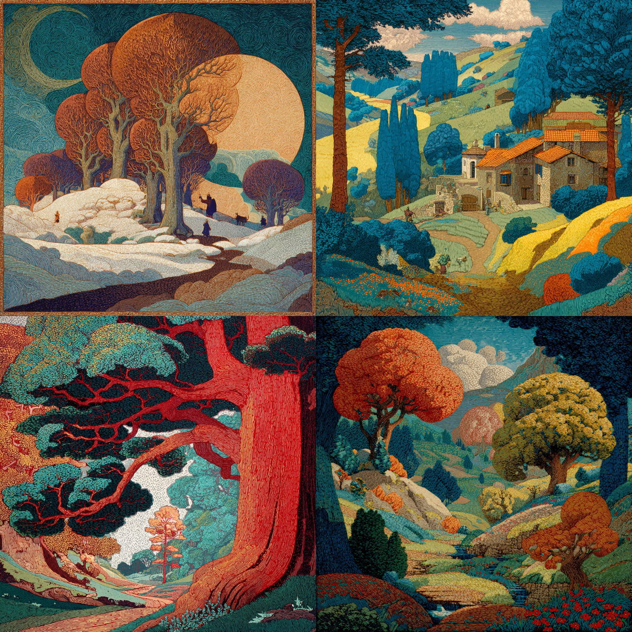 Gustave Baumann style, Midjourney V7, render 1 of 4