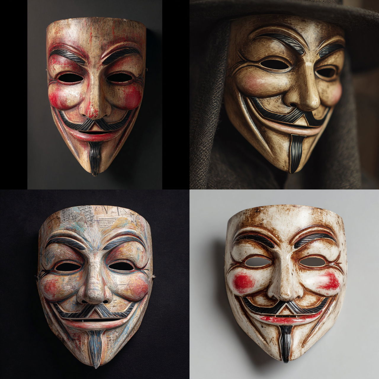 Guy Fawkes mask style, Midjourney V7, render 1 of 4