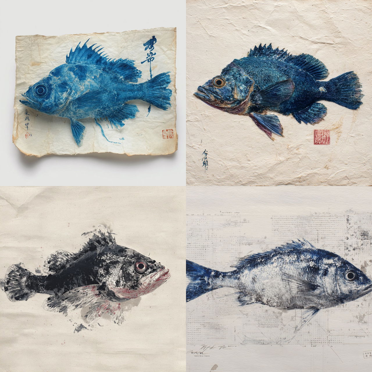 Gyotaku style, Midjourney V7, render 1 of 4