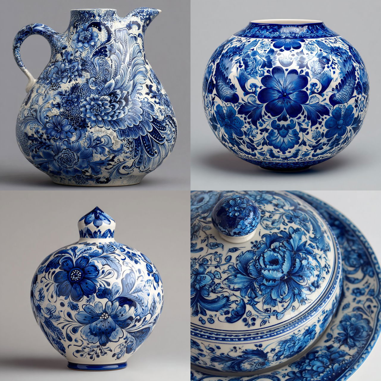 Gzhel ceramic style, Midjourney V7, render 1 of 4