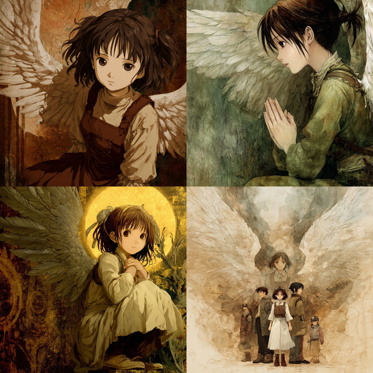 Haibane Renmei style, Midjourney V7, render 1 of 4