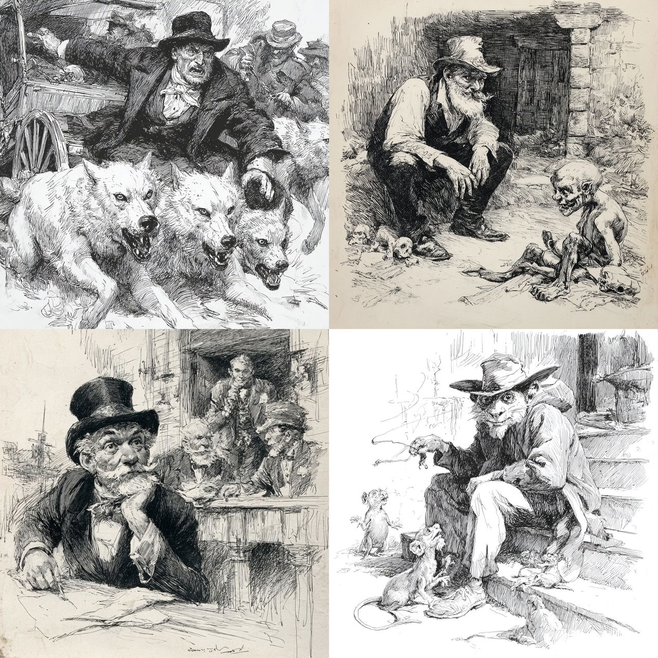 Harry Furniss style, Midjourney V7, render 1 of 4