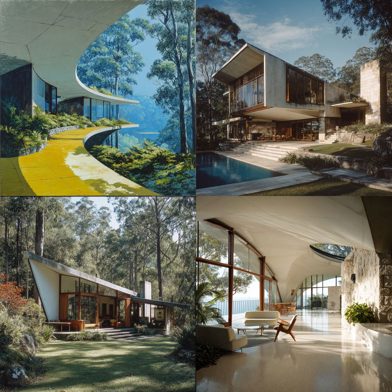 Harry Seidler style, Midjourney V7, render 1 of 4