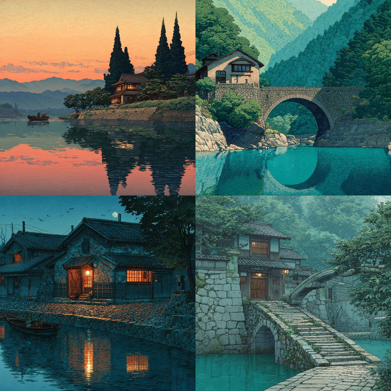 Hasui Kawase style, Midjourney V7, render 1 of 4