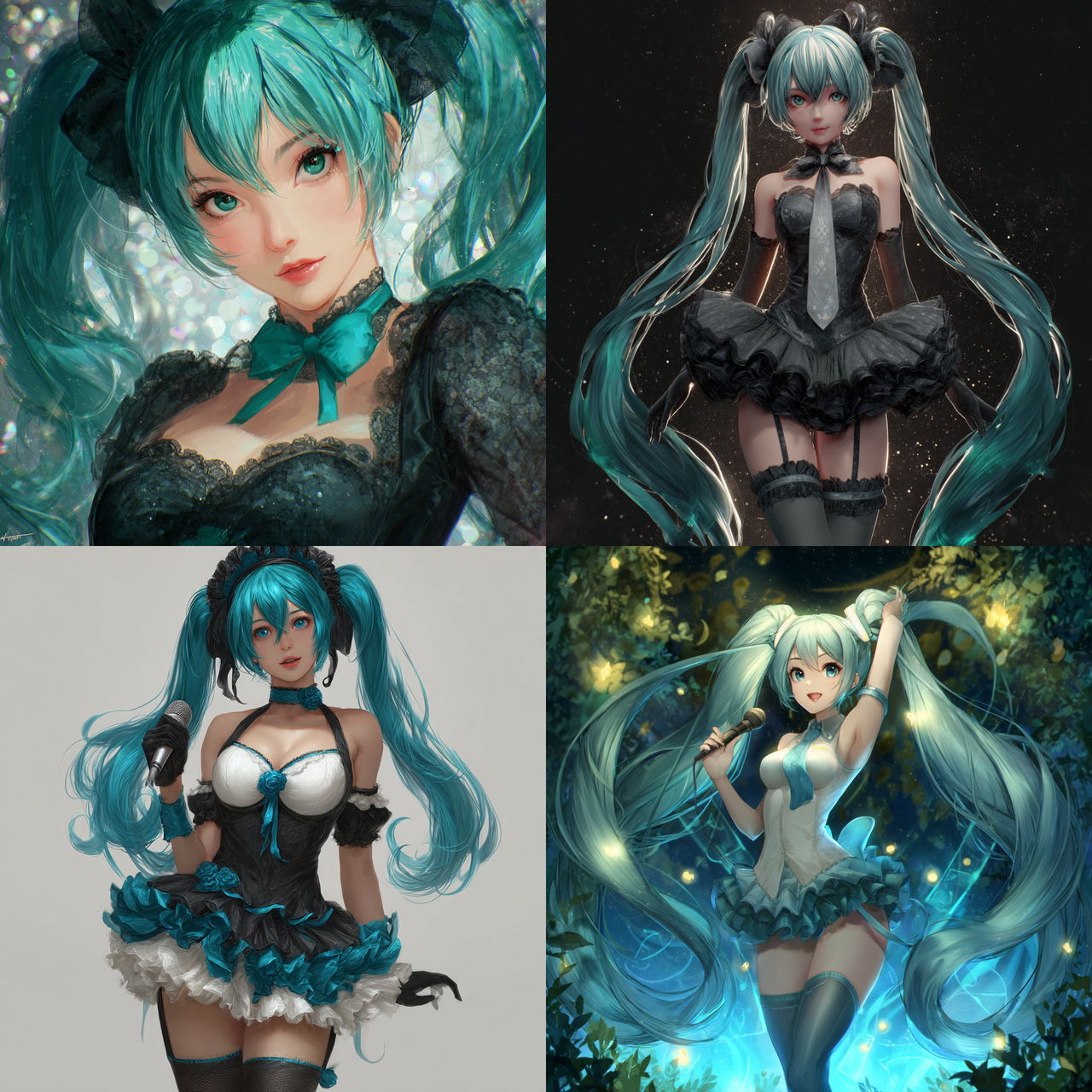 Hatsune Miku style, Midjourney V7, render 1 of 4