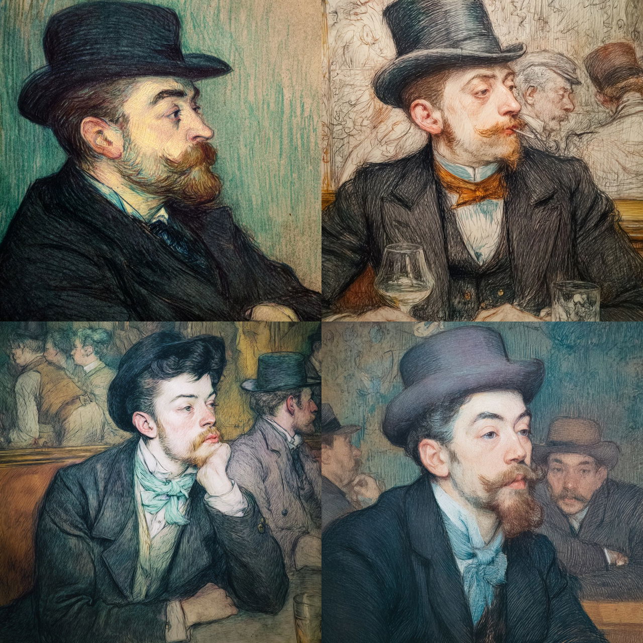 Henri de Toulouse-Lautrec style, Midjourney V7, render 1 of 4
