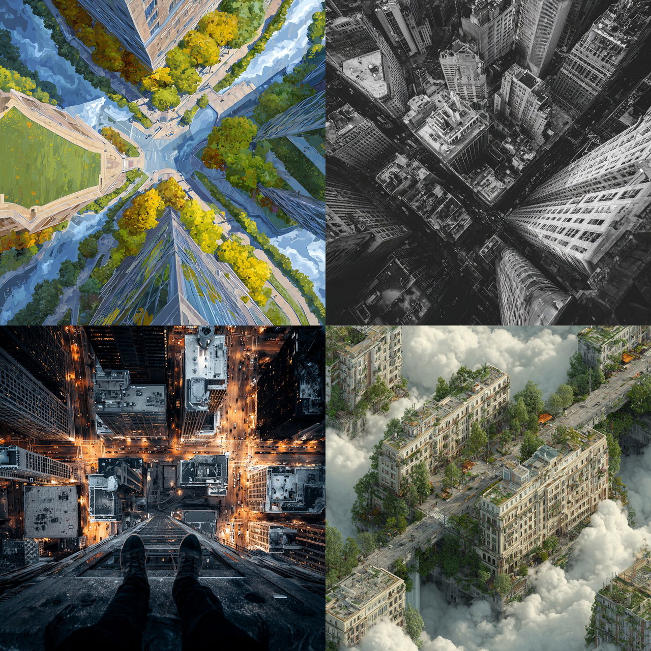 High angle style, Midjourney V7, render 1 of 4