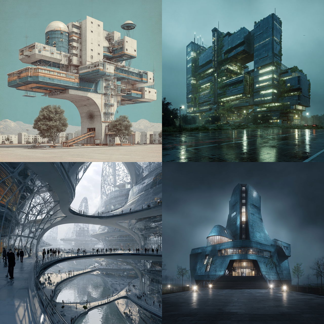High-tech architecture style, Midjourney V7, render 1 of 4