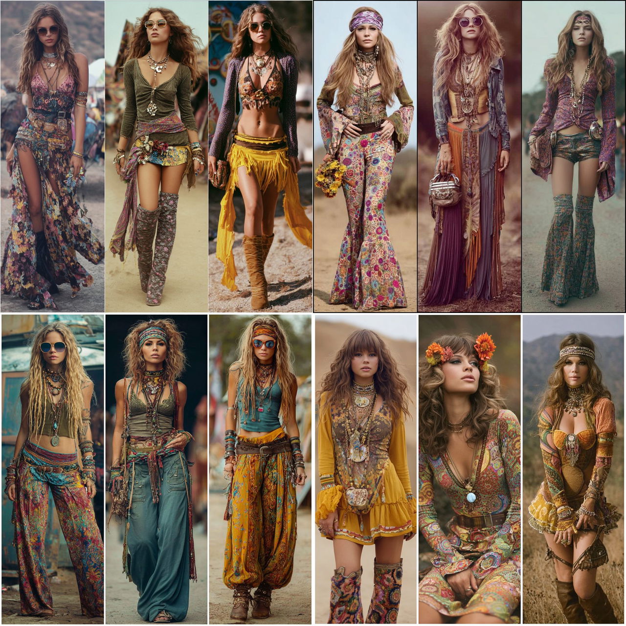 Hippie fashion style, Midjourney V7, render 1 of 4