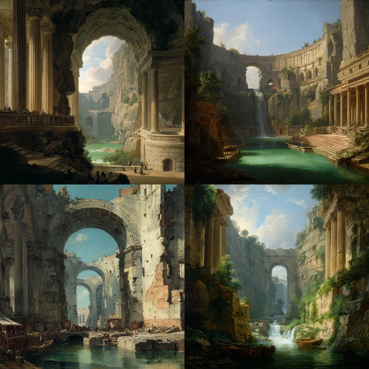Hubert Robert style, Midjourney V7, render 1 of 4