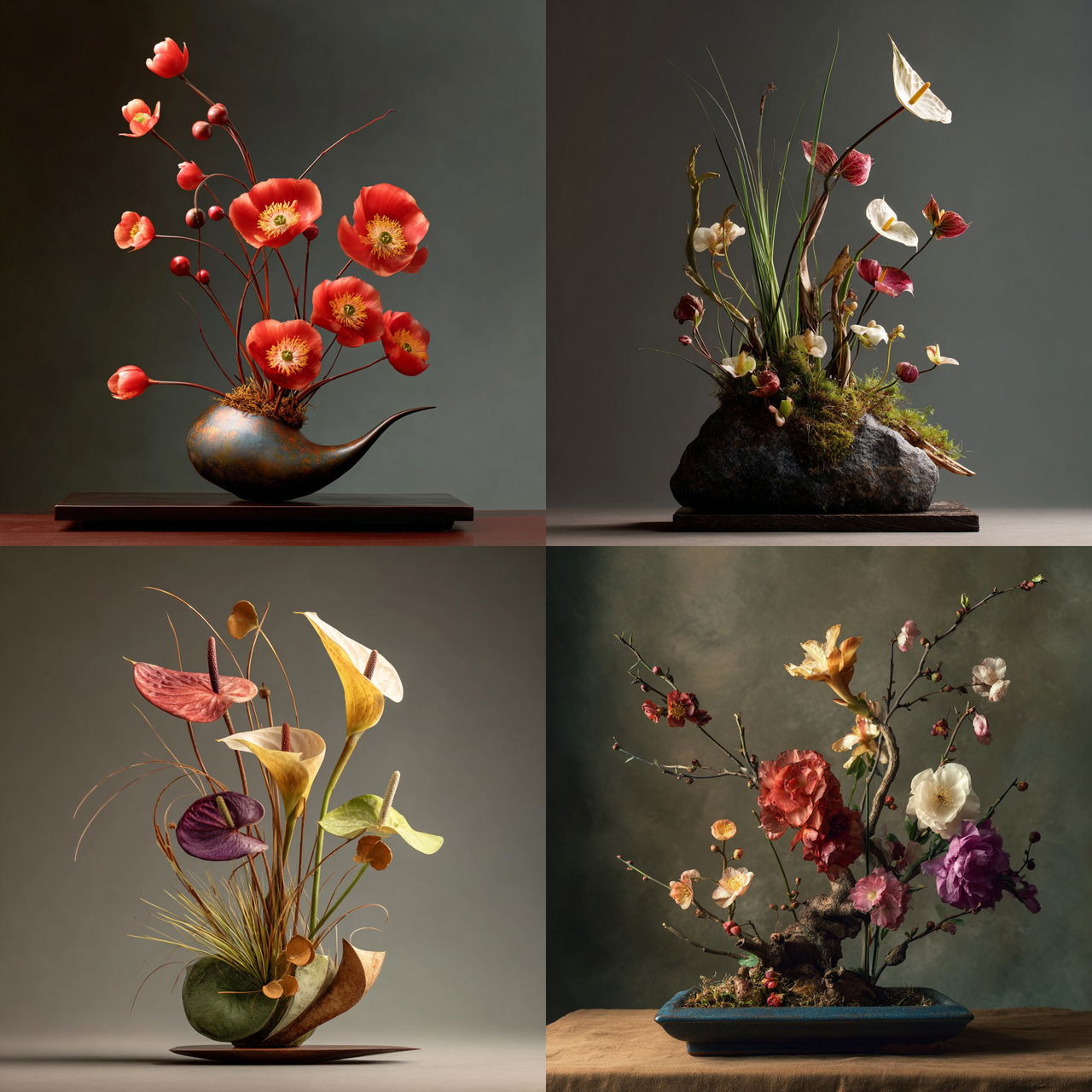 Ikebana style, Midjourney V7, render 1 of 4