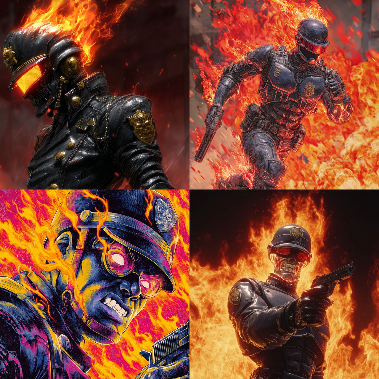 Inferno Cop style, Midjourney V7, render 1 of 4