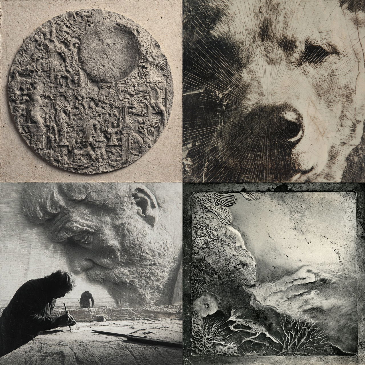 Intaglio style, Midjourney V7, render 1 of 4