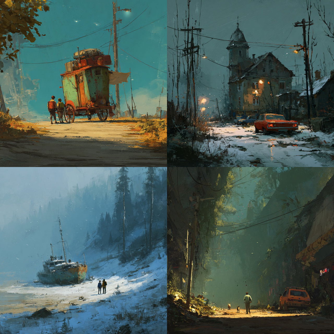 Ismail Inceoglu style, Midjourney V7, render 1 of 4