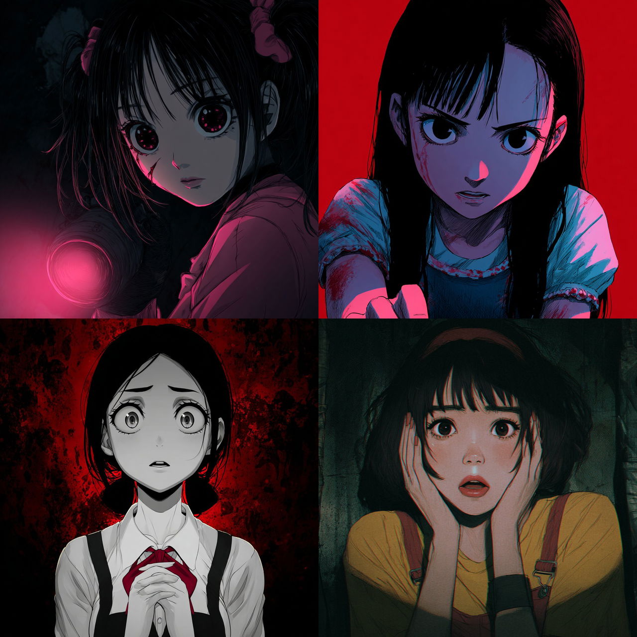 J Horror anime style style, Midjourney V7, render 1 of 4
