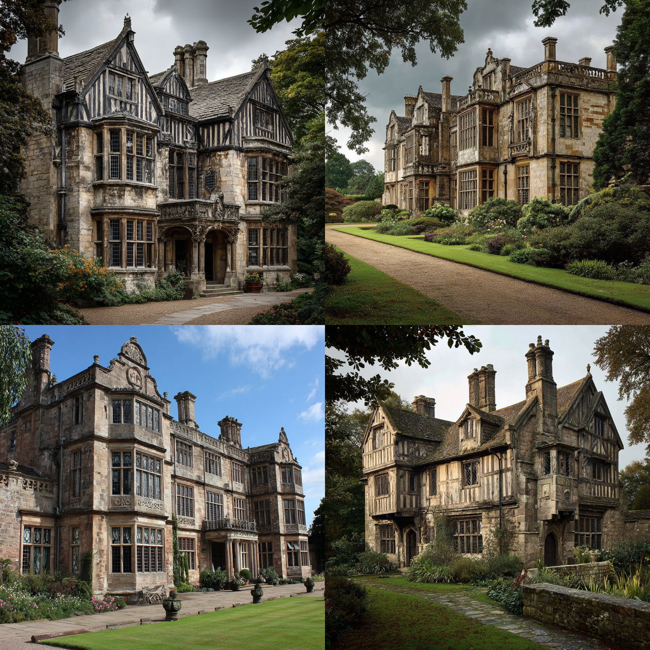 Jacobean architecture style, Midjourney V7, render 1 of 4