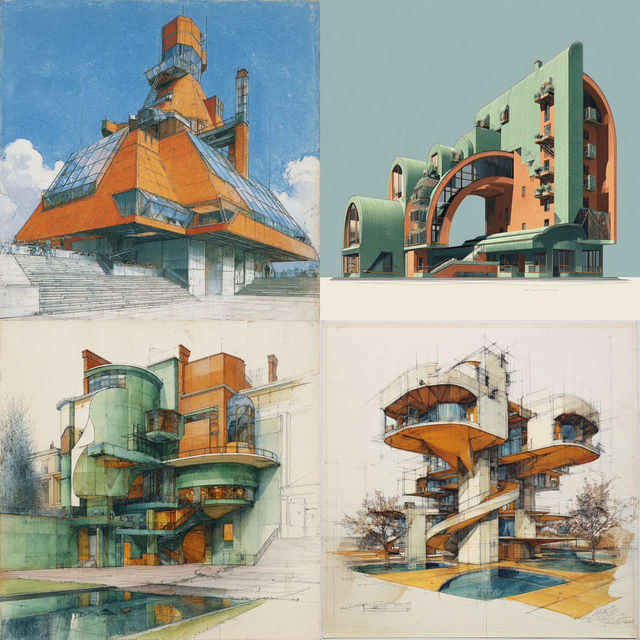 James Stirling style, Midjourney V7, render 1 of 4