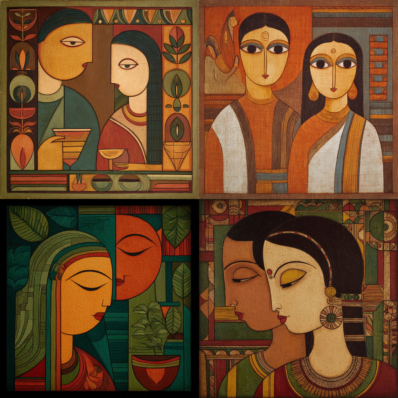 Jamini Roy style, Midjourney V7, render 1 of 4