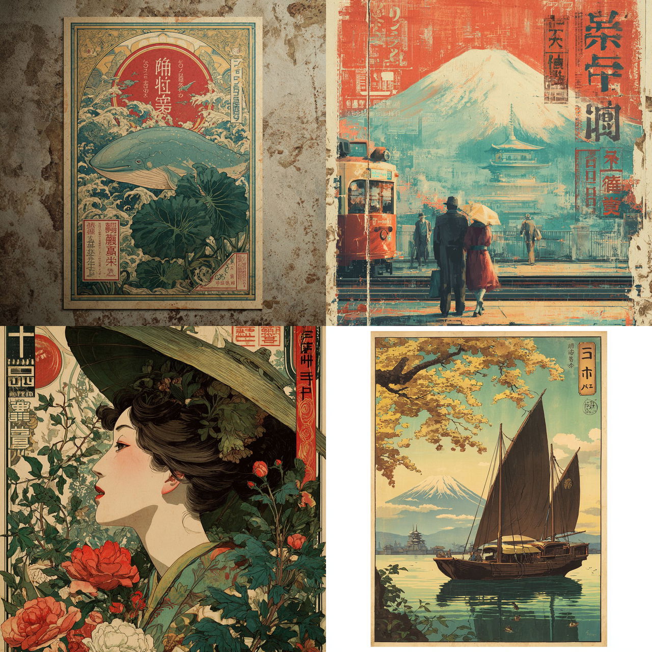 Japanese vintage poster style, Midjourney V7, render 1 of 4