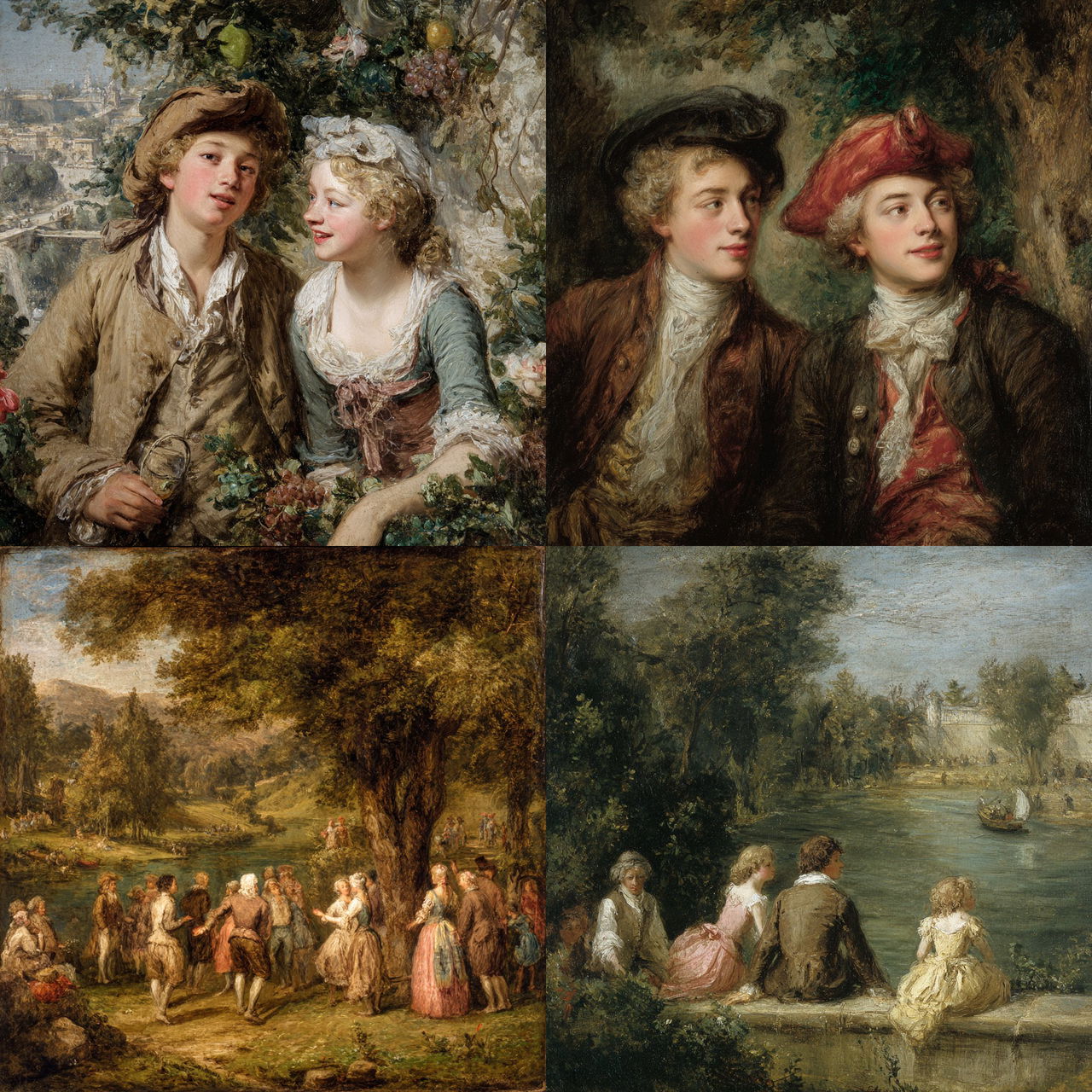 Jean-Antoine Watteau style, Midjourney V7, render 1 of 4
