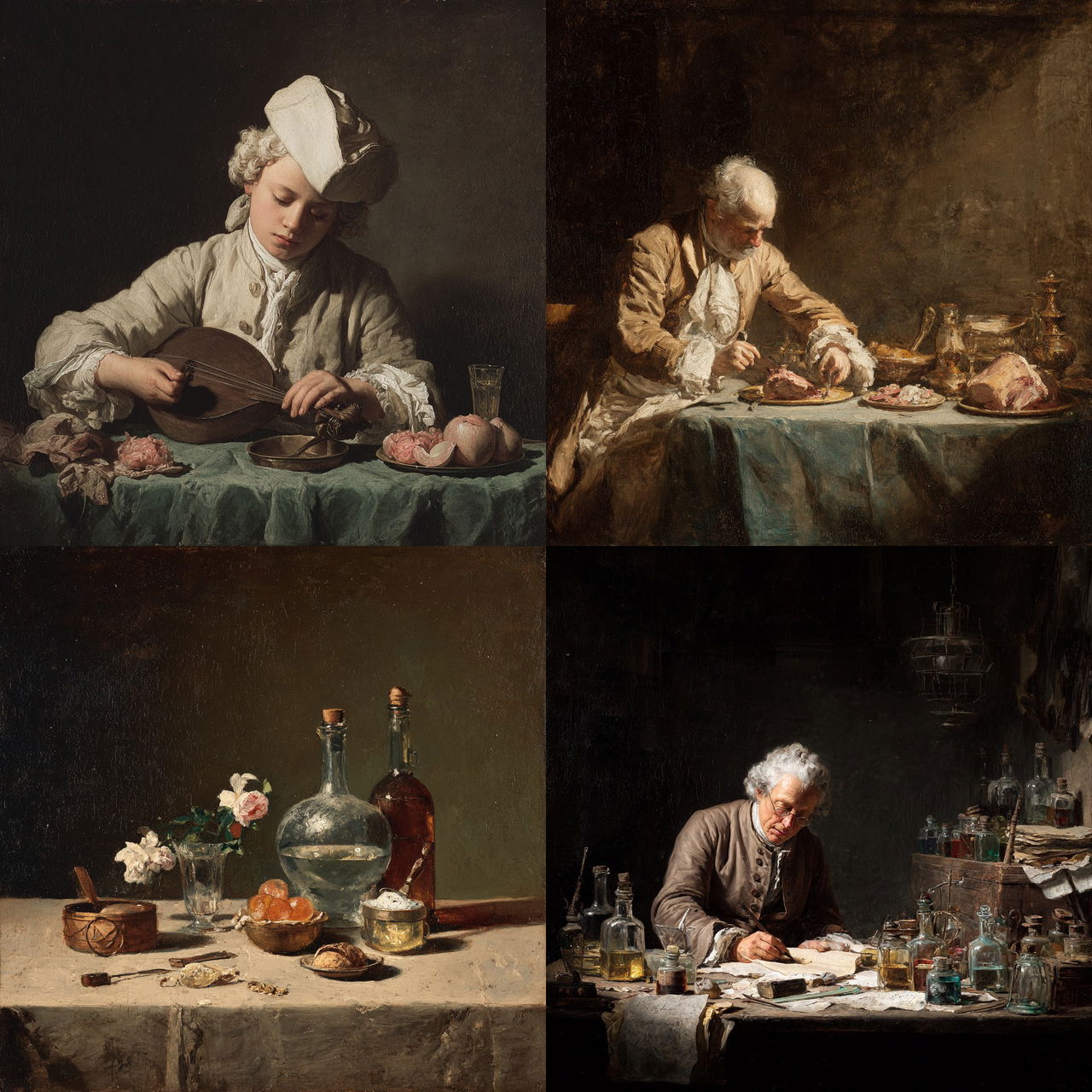 Jean-Baptiste-Simeon Chardin style, Midjourney V7, render 1 of 4