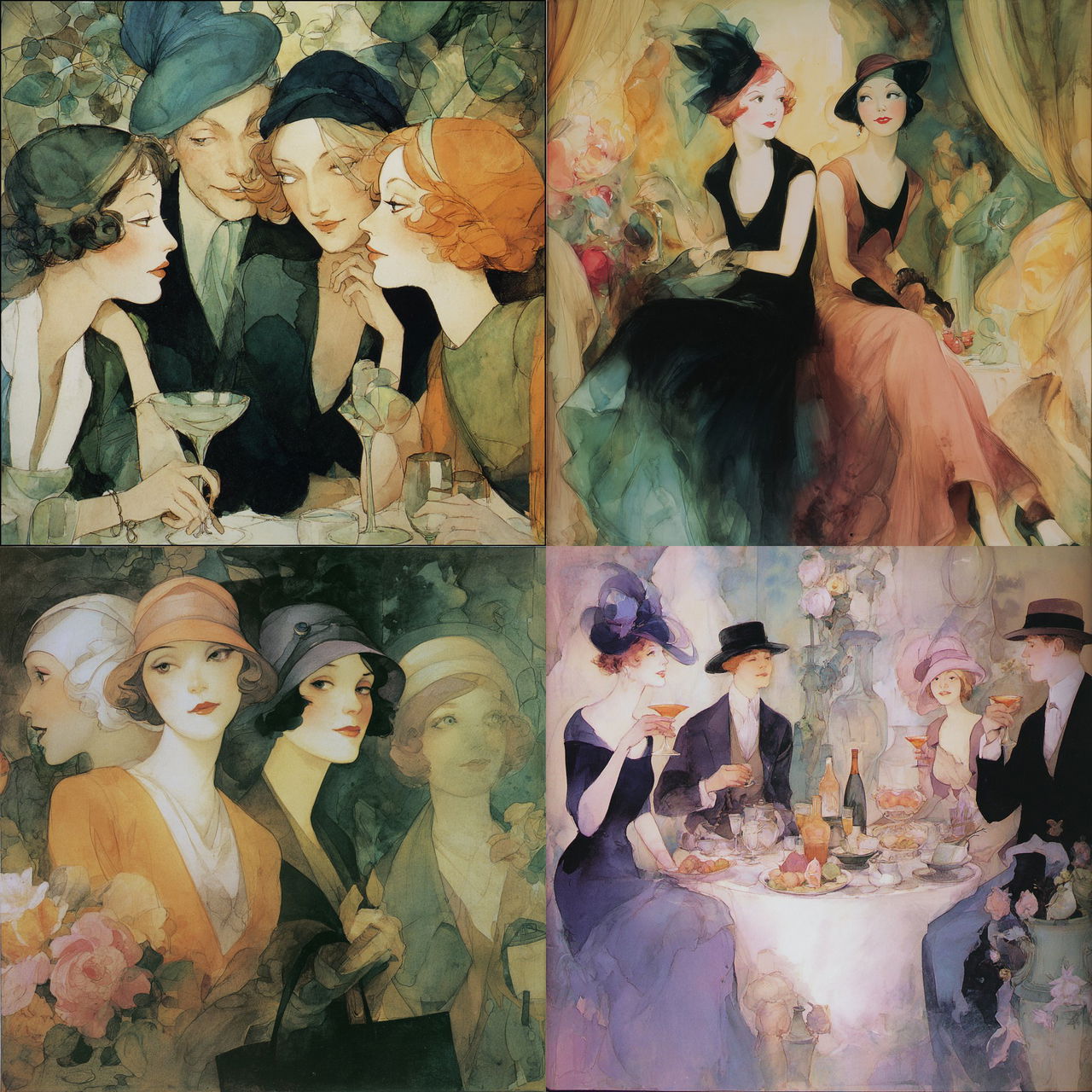Jeanne Mammen style, Midjourney V7, render 1 of 4